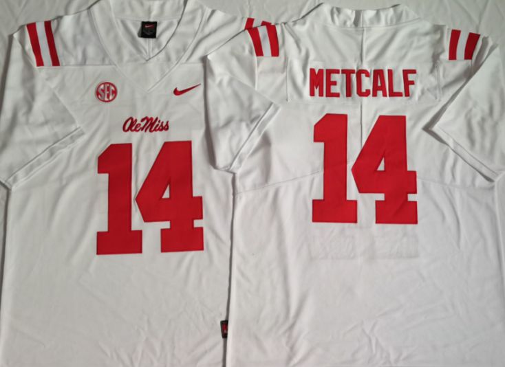 Men Ole Miss Rebels #14 Metcalf White Nike 2025 NCAA Jersey-0